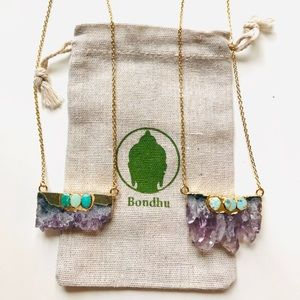 Amethyst Geode Slice & Turquoise 24K Gold Necklace